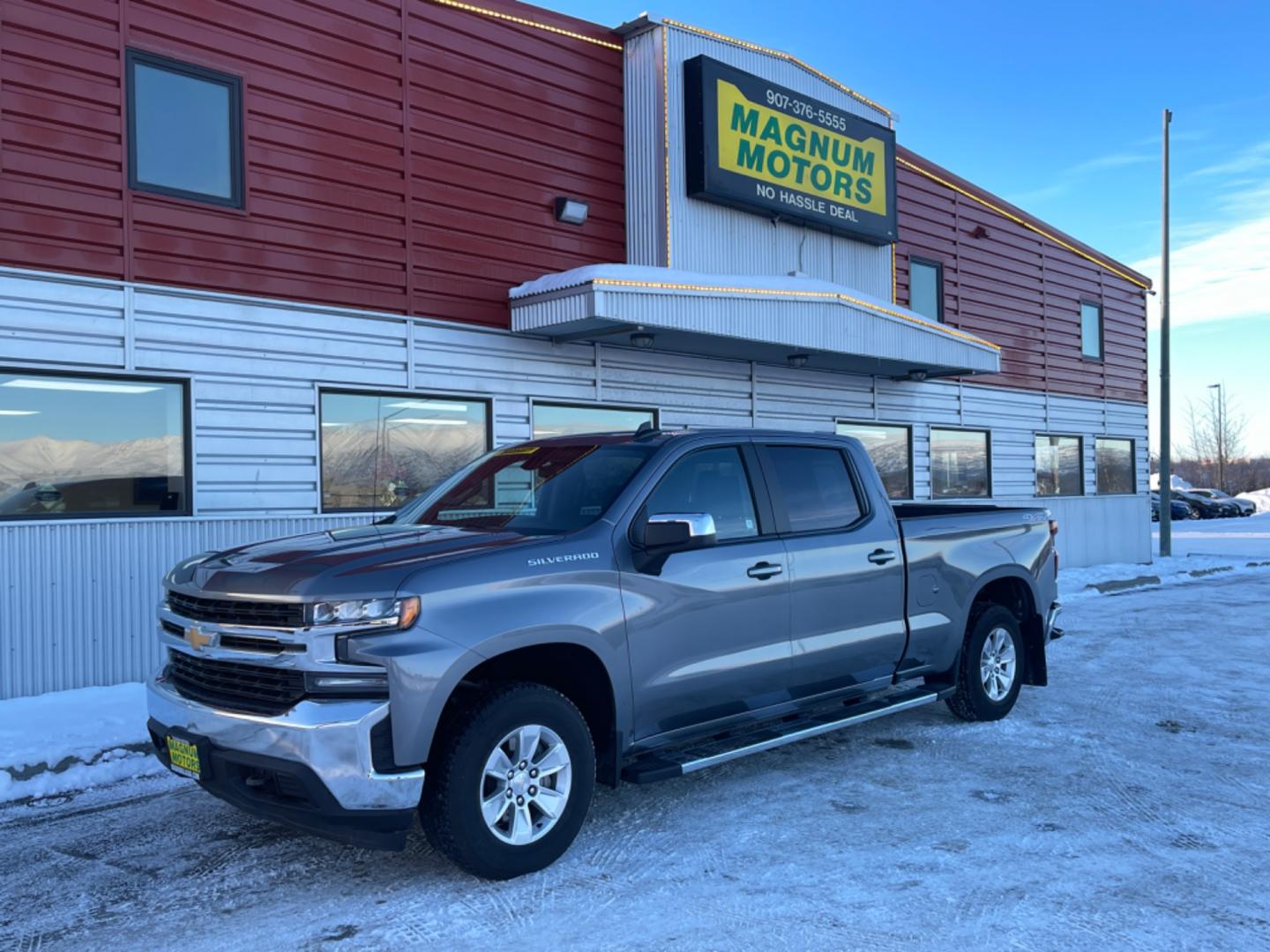 2021 Silver Chevrolet Silverado 1500 LT Crew Cab 4WD (3GCUYDED0MG) with an 5.3L V8 OHV 16V engine, 6A transmission, located at 1960 Industrial Drive, Wasilla, 99654, (907) 274-2277, 61.573475, -149.400146 - Photo#0